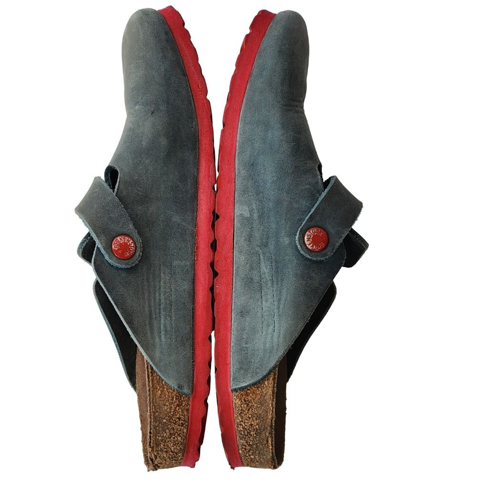Birkenstock Gray Blue Clogs with Red soles & buckles - Picture 4 of 7